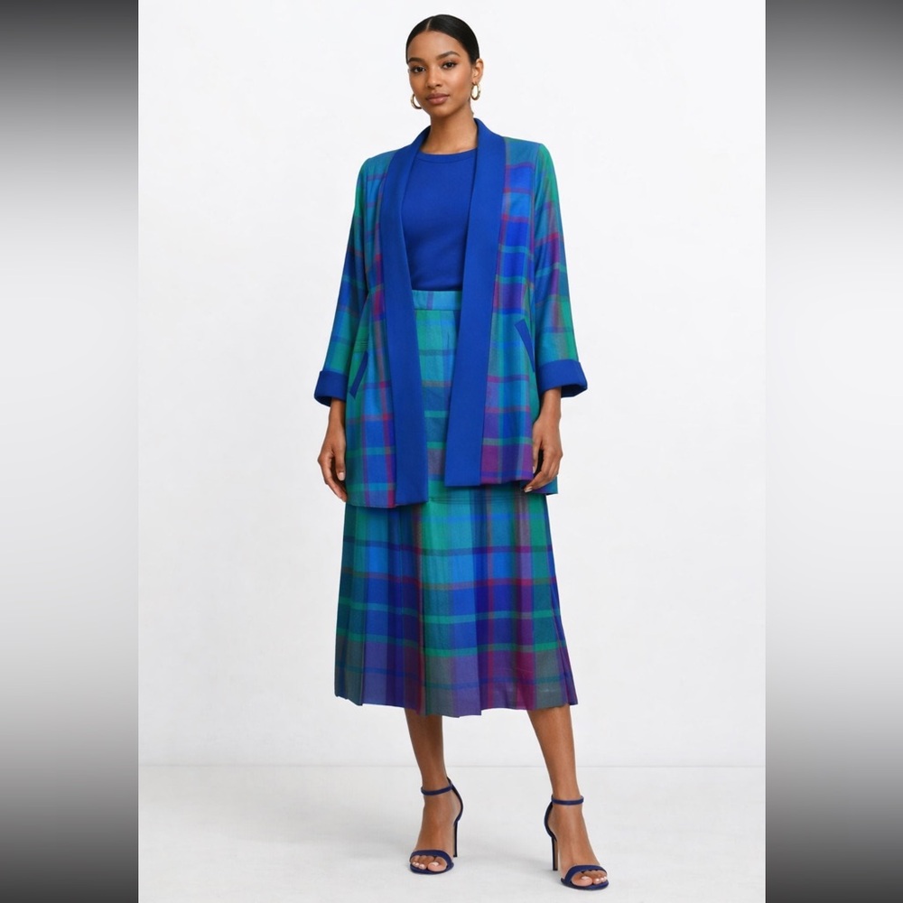 Avoca Collection Vintage Pure Wool 2 Piece Plaid Skirt Suit Set - Womens Size XL